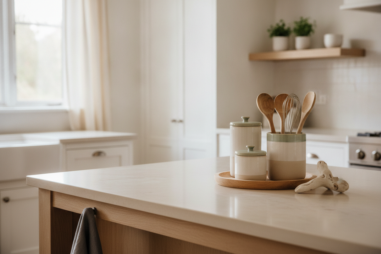 Clean organized kitchen countertop storage