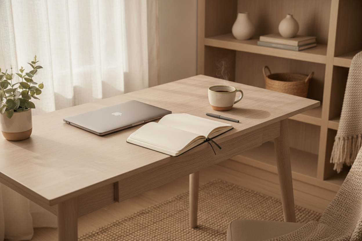 Warm professional home workspace