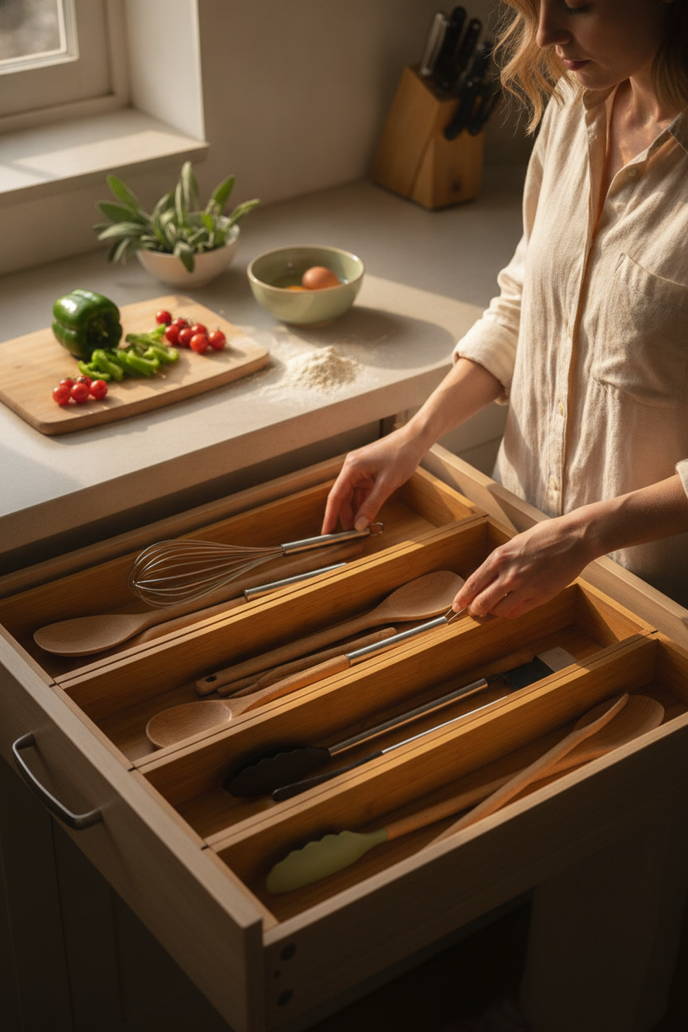 Lifewit Bamboo Utensil Organizer for Kitchen…